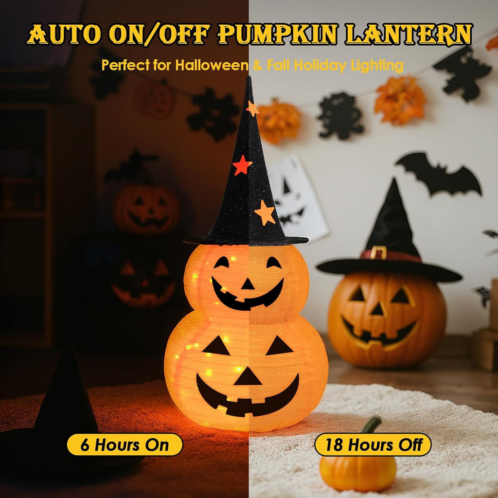 3FT Pumpkin Halloween Decorations Outdoor, 8 Modes Battery Operated Pumpkin Decorations, Collapsible Jack-o-Lantern
