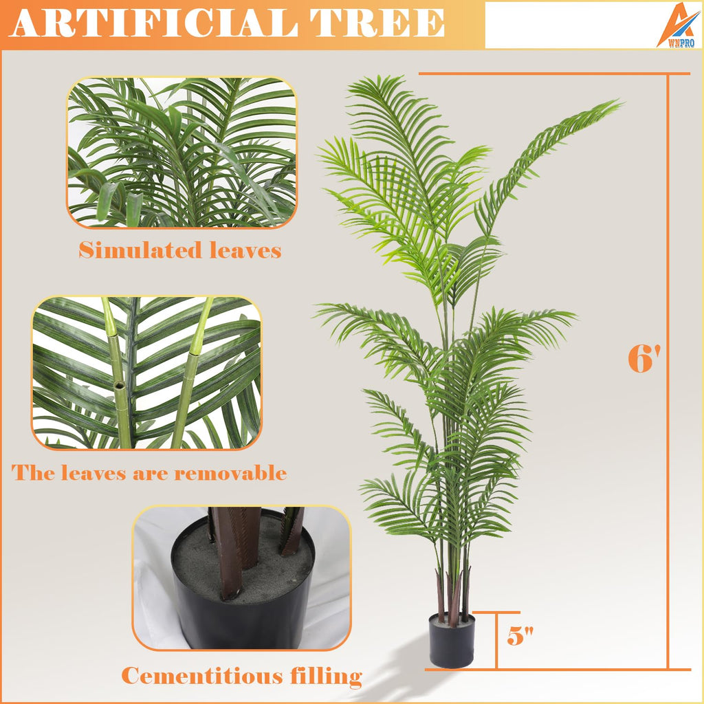 6 FT Artificial Areca Palm, Indoor Simulation Plants, Fake Areca Palm Decor, Large Tall Tree, Indoor Decorative