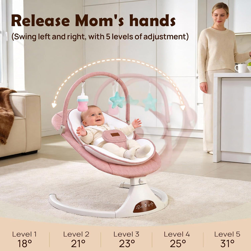 Pink Infant Swing with Safety Lock Speed Bluetooth Music & Timer