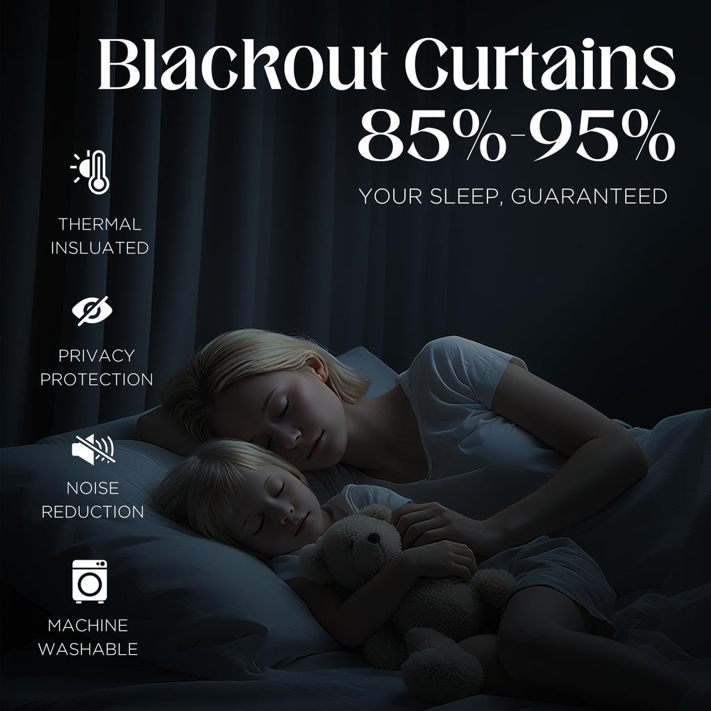 Grayish White Blackout Curtains 63 inch Length 2 Panels Set, Room Darkening Drapes Bedroom, Thermal Insulated Light