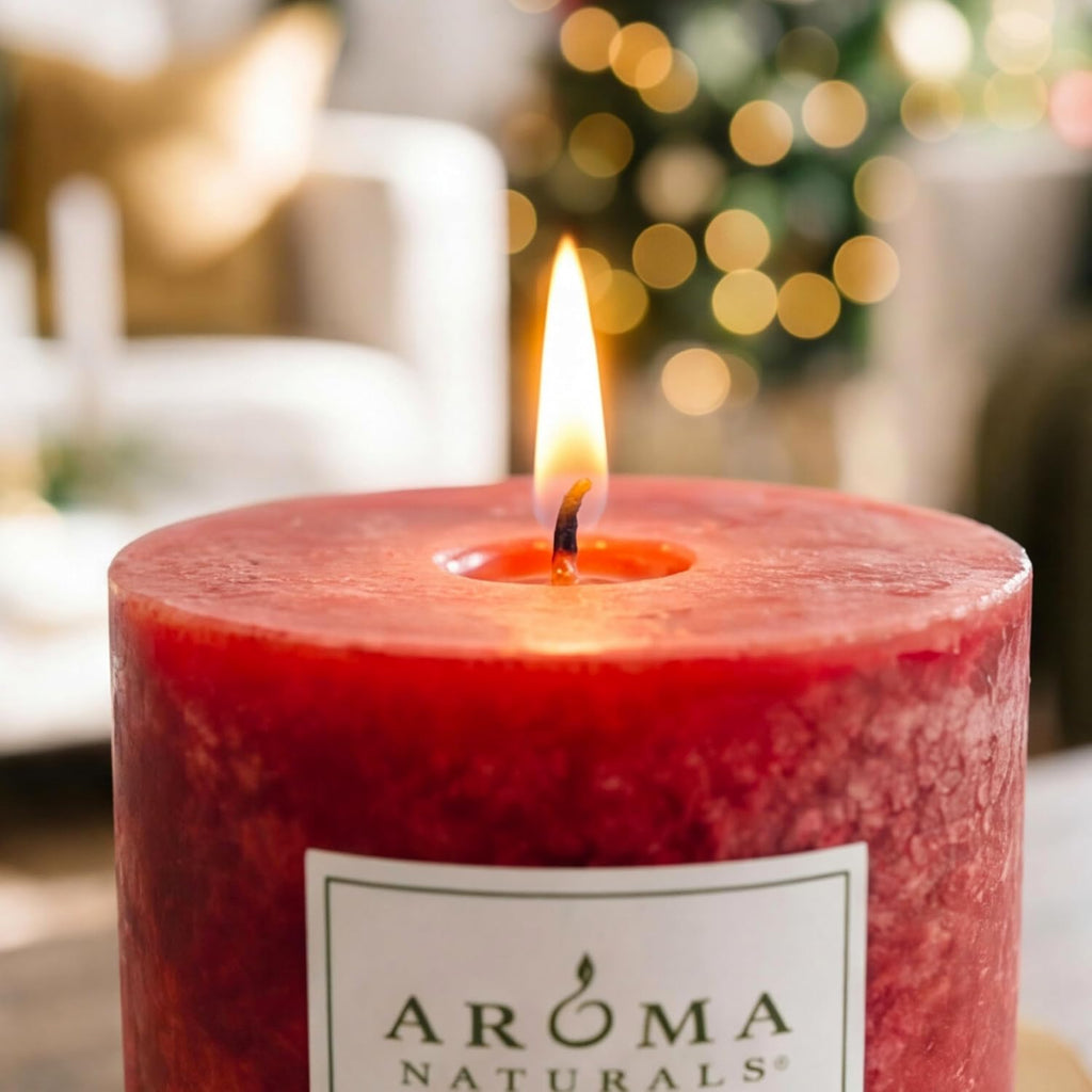 Holiday Orange, Clove and Cinnamon Essential Oil Scented Pillar Candle, Warm Spice, 3 inch x 3.5 inch