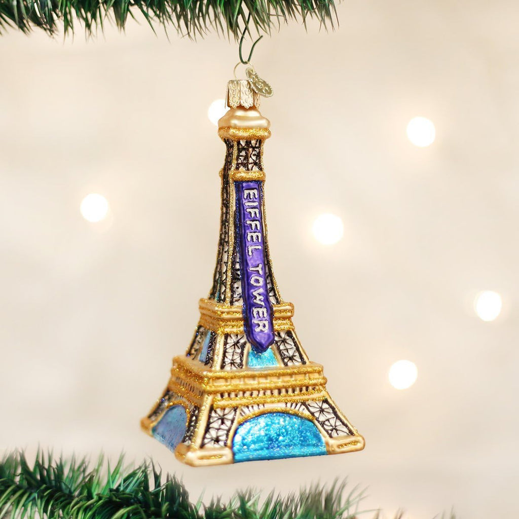 Eiffel Tower Glass Blown Ornament, Handcrafted Holiday Decoration, Landmarks Collection