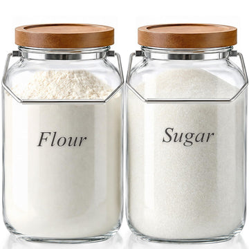 Glass Flour Sugar Storage Containers with Wood Lid and Handle