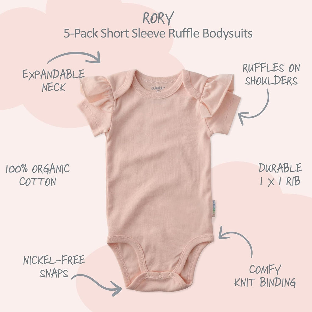 Rory Pack Short Sleeve Ruffle Bodysuits 100% Cotton