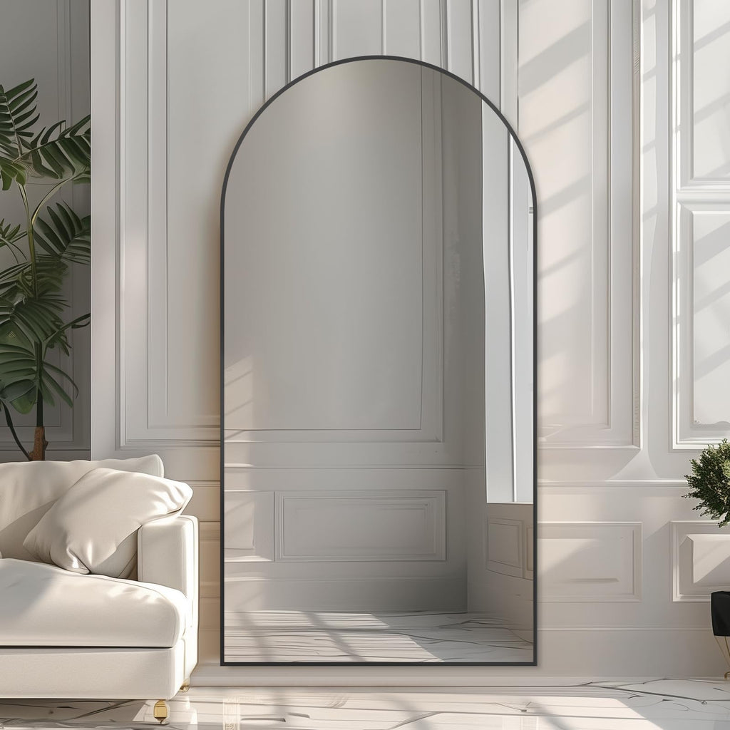 76" x 34" Arched Full Length Mirror with Stand, Black Floor Mirror