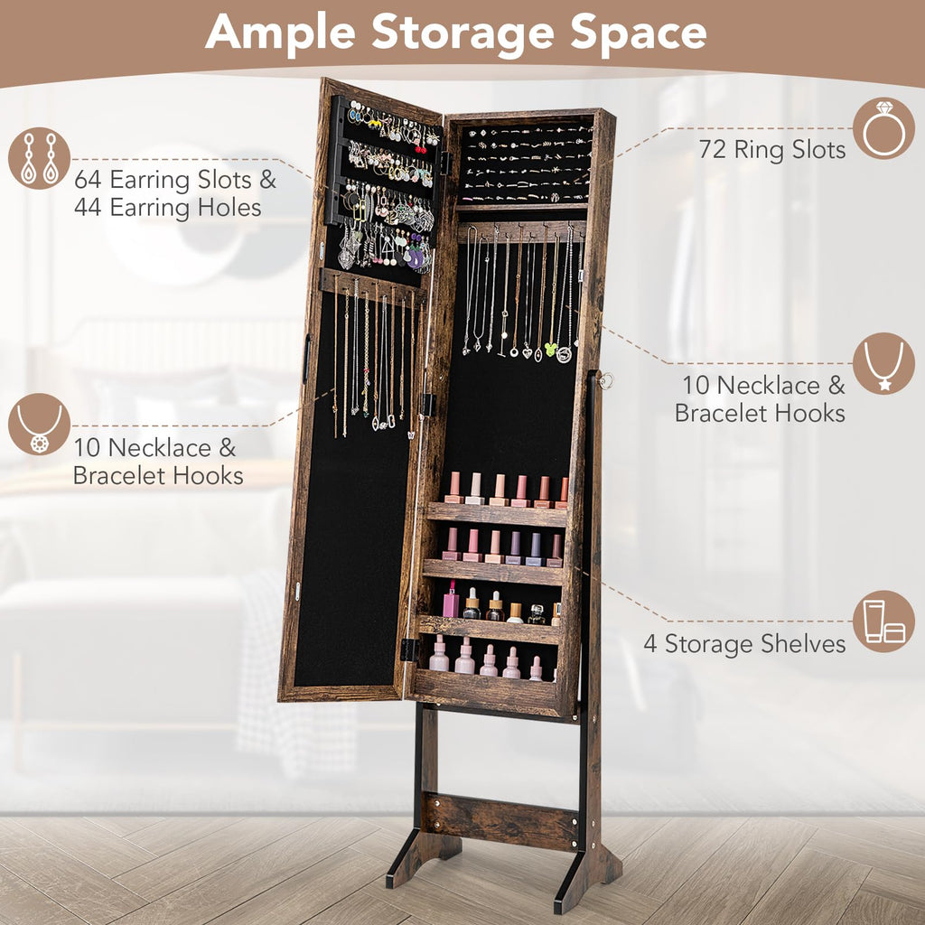 Jewelry Organizer, Freestanding Jewelry Armoire Cabinet (Rustic Brown)