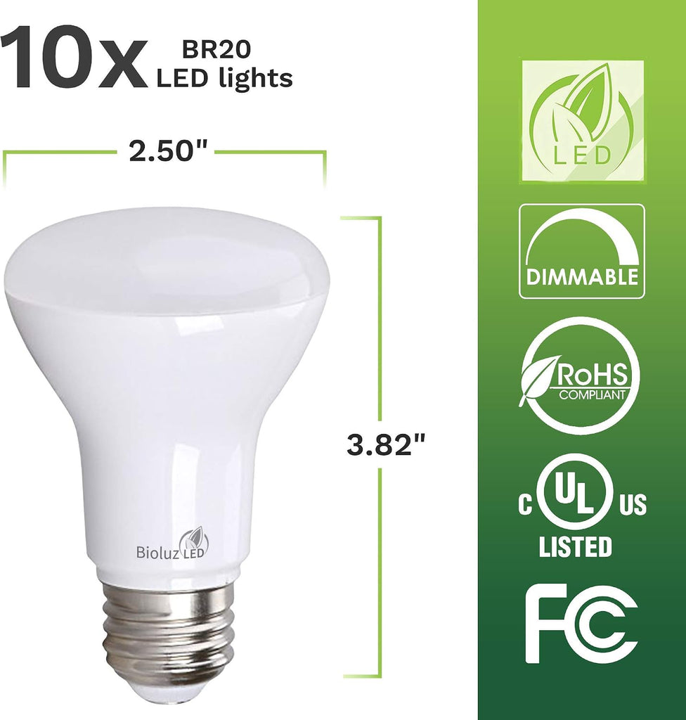 Light Bulb BR20 Light Bulbs 3000K Bright Soft White LED Bulbs 6W=50W Replacement 90 CRI 540 Lumen Indoor/Outdoor UL