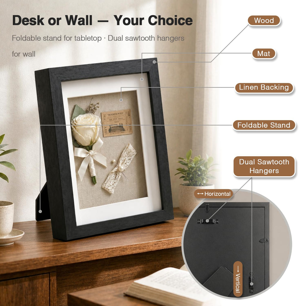 11x14 Shadow Box Picture Frame, 4-Pack Linen Back, with Mat, Black