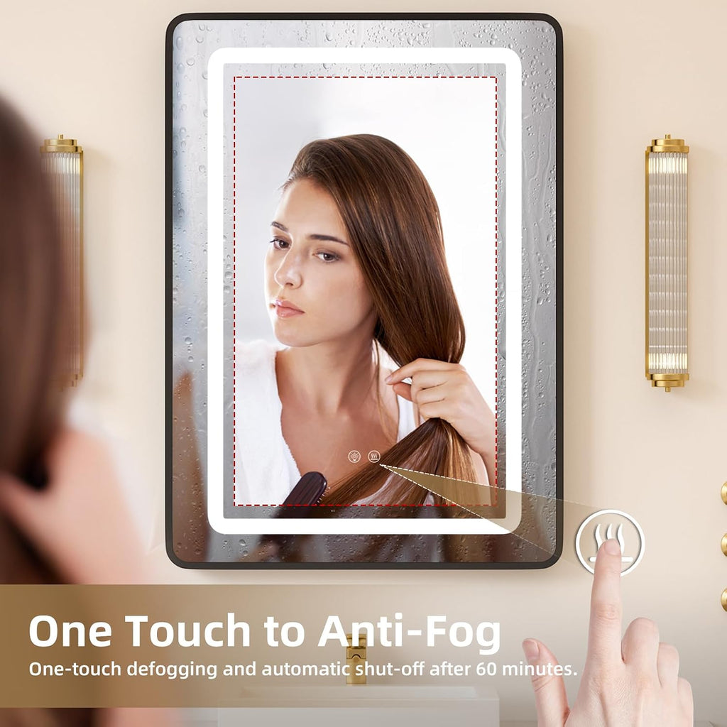 20x28 Medicine Cabinet with Mirror and Lights, Bathroom Mirror Cabinet with Memory Function, Anti-Fog, Surface Mount