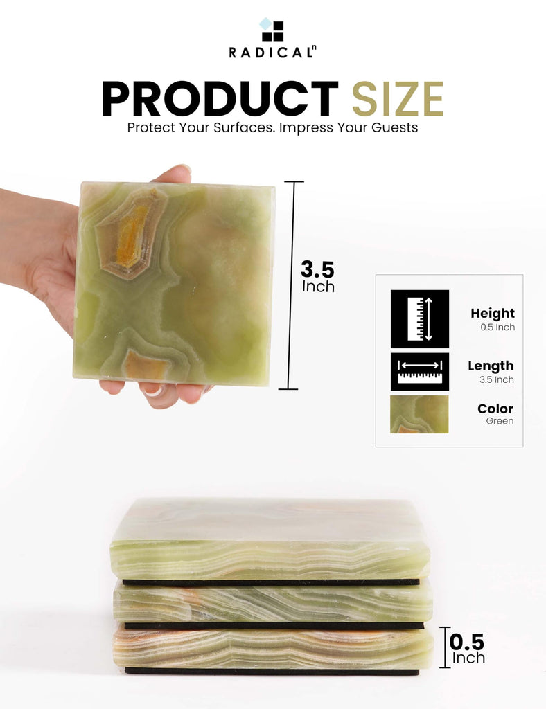 Marble Square Coasters Set of 6 - Green Onyx Drink Coasters