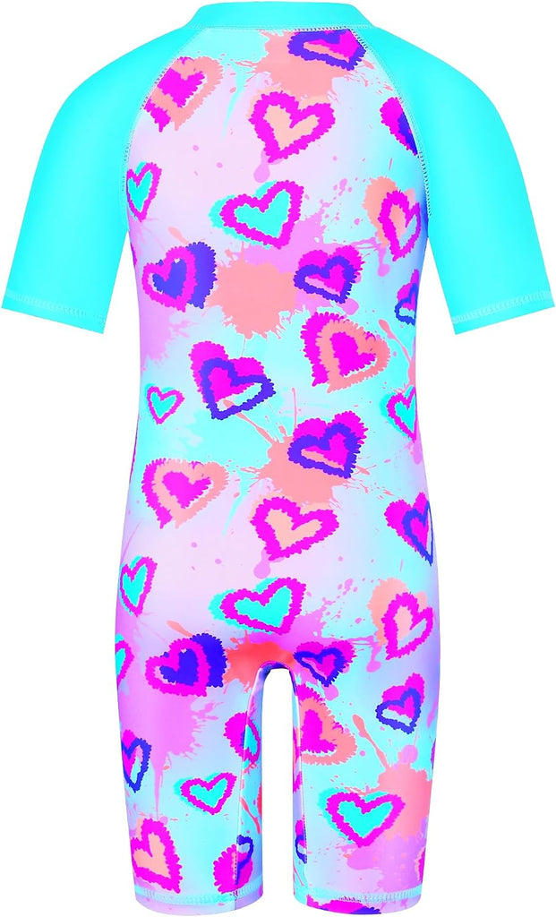 Short Sleeve Girls Swimsuits UV 50+ One Pieces Zipper