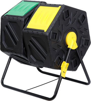 Dual Chamber Composting Tumbler Bin, Tumbling Composter with 2 Sliding Doors for All Season Outdoor, Gardens, Yard
