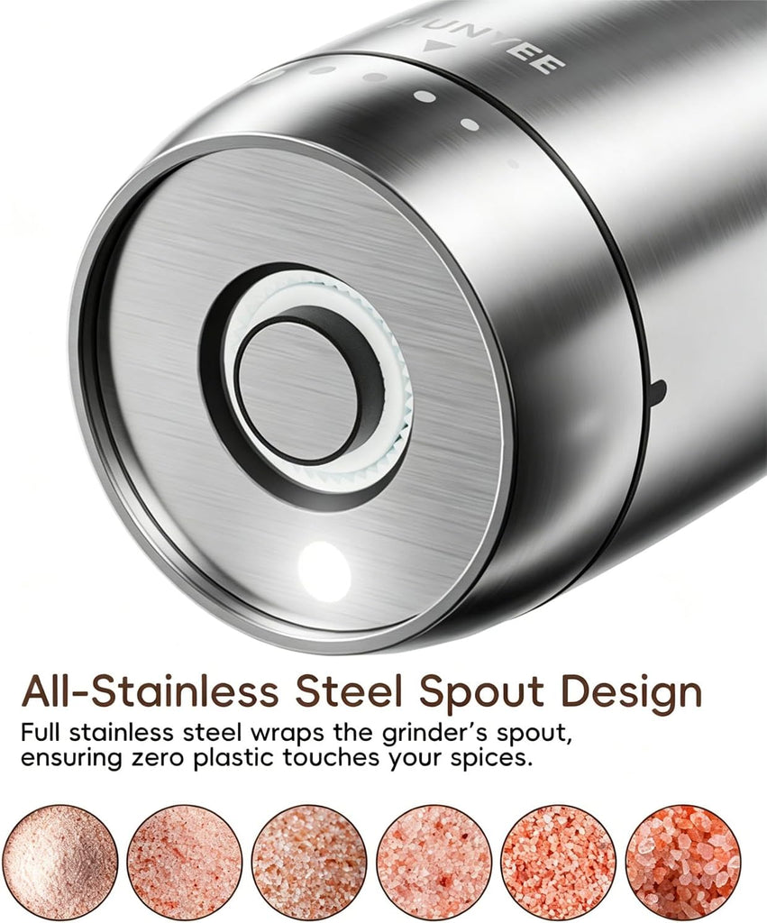 Electric Salt and Pepper Grinder Set - Automatic Stainless Steel Rechargeable Salt and Pepper Grinder Set - Set of 2