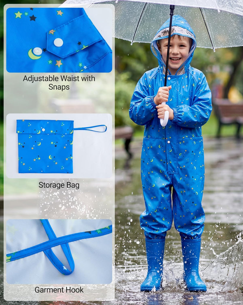 Kids Rain Suit Toddler Hooded Rainsuit Poncho Full Body One Piece Coveralls Raincoat for Girls and Boys