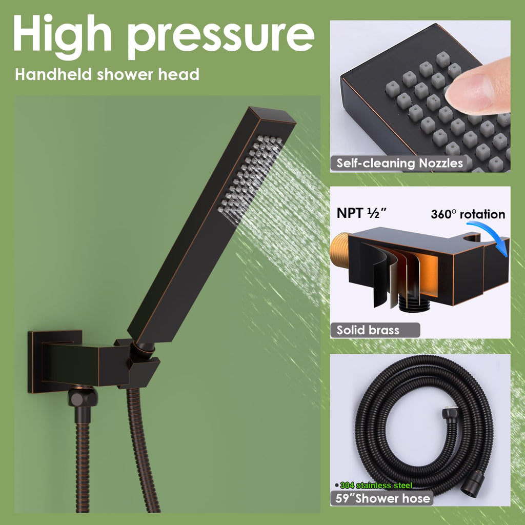 Hand-held Shower Head Set - Oil Rubbed Bronze Brass Handheld Shower Wand with Wall Mount Adjustable Elbow Holder and