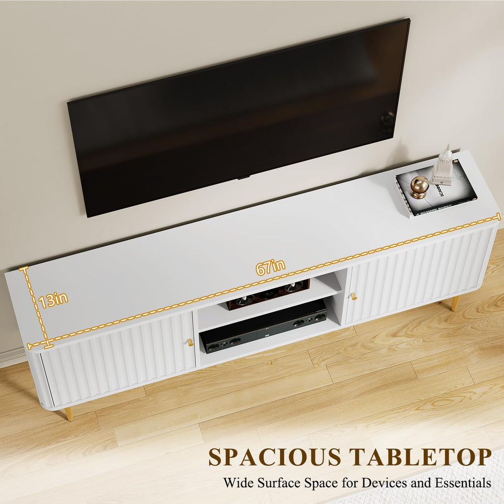 67" Fluted Modern TV Stand for TVs up to 75 Inch, TV Console, White