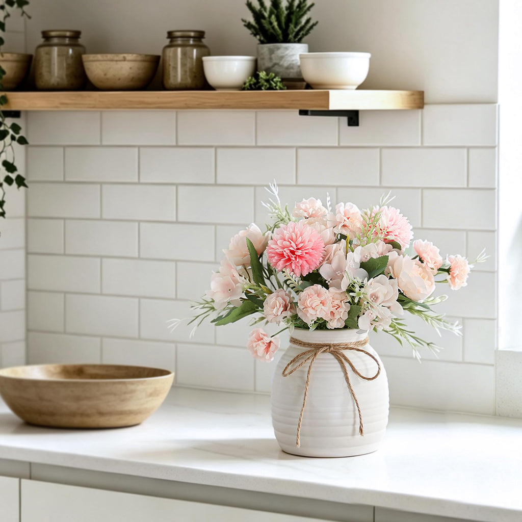 Artificial with Ceramic Vase, Faux Silk Peony & Bouquet