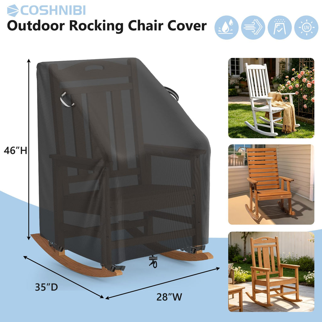 Oversized Outdoor Rocking Chair Cover, Heavy Duty Waterproof High Back Porch Rocker Chair Cover, Fits for Rocking