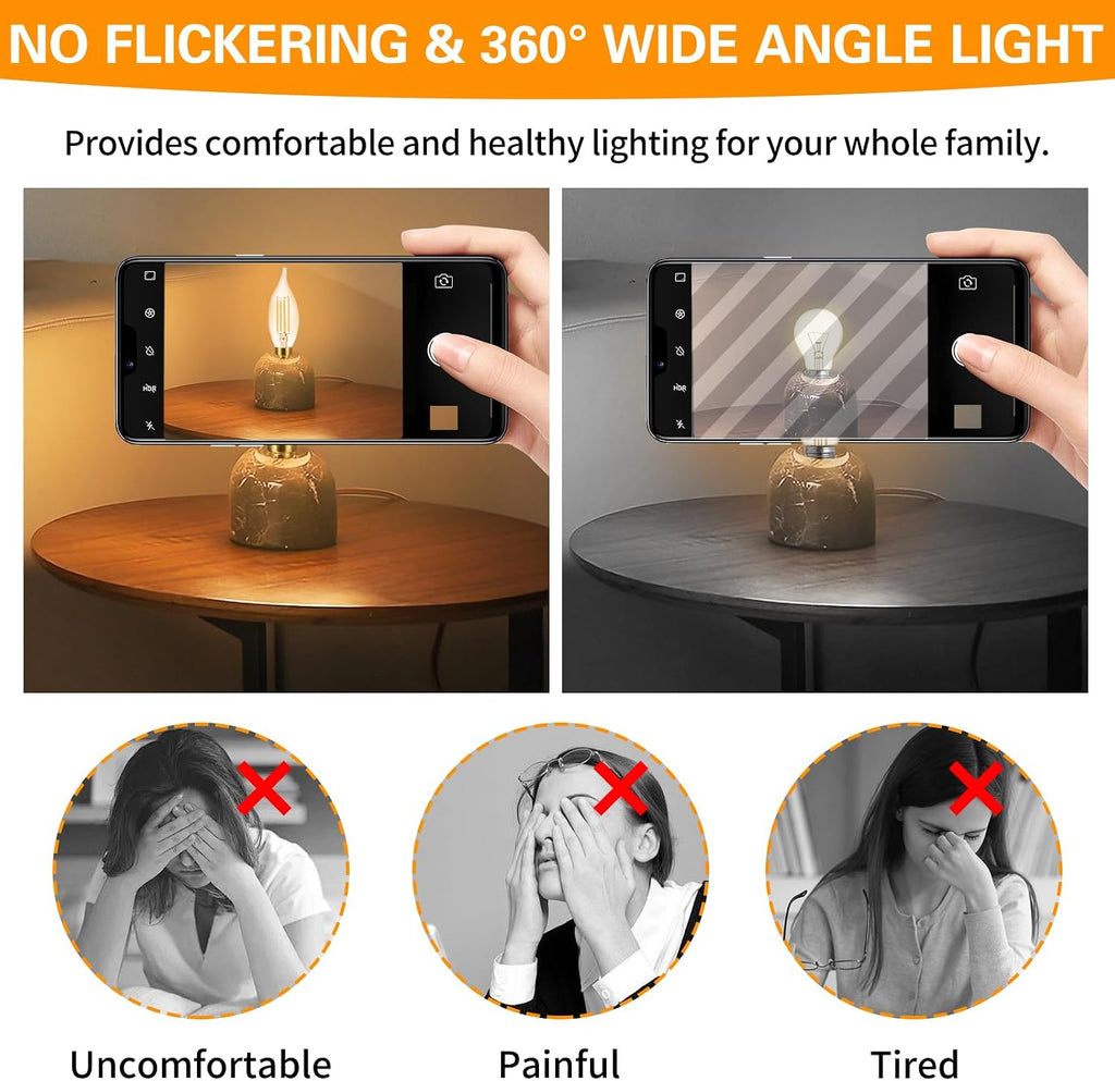 Dimmable E12 LED Candelabra Bulbs 60 Watt Equivalent, 2700K Warm White 700 Lumen Chandelier Light Bulbs, 6W Flame Tip
