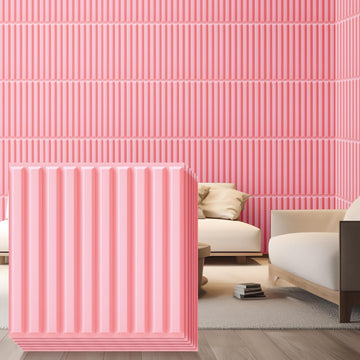32 Pcs 3D Wall Panels, 12"x12" PVC Fluted Tiles, Pink