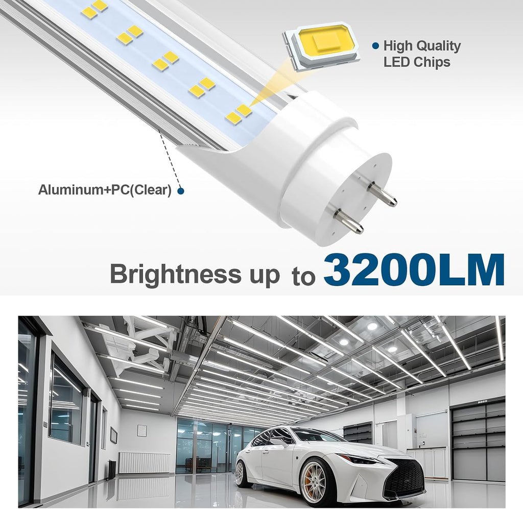 4FT LED T8 Type A+B Tube Lights, 24W(65W Equivalent), 3200LM, 6000K