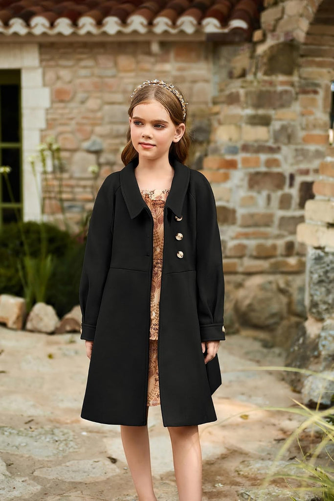 Girls Peacoat Dress Coat Wool Lapel Jacket Fall Winter Outfit