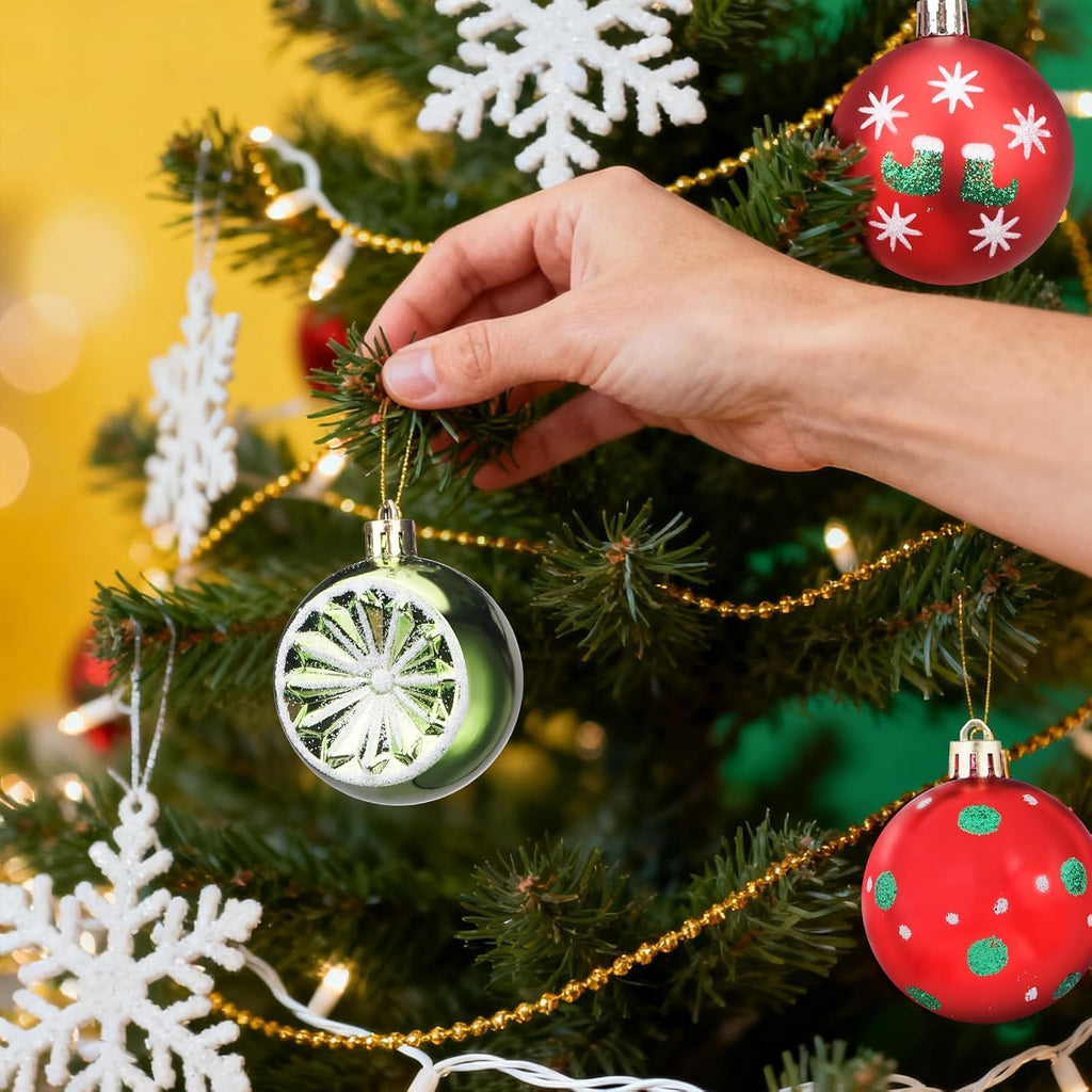 Christmas Ball Ornaments Set - 2.36" Red and Green Glittering Hanging Esferas De Navidad, Shatterproof - Set of 20