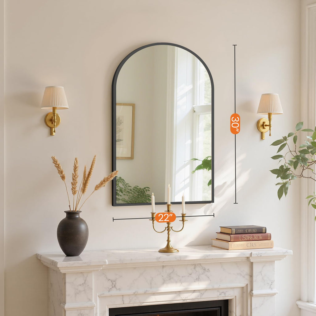 20"x30" Arched Black Bathroom Mirrors for Wall, Vanity Mirror