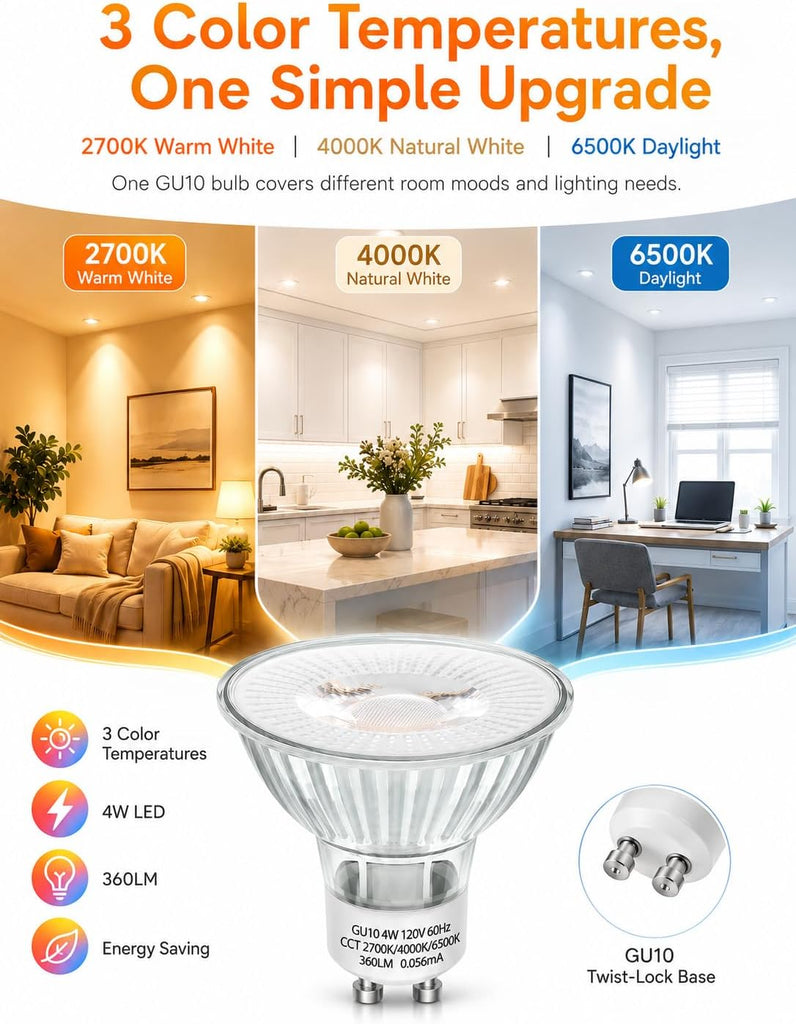 GU10 LED Bulbs Color Changing - 4 Watt Light Bulbs for Recessed Lighting, Track Lighting, Accent Lights(Not