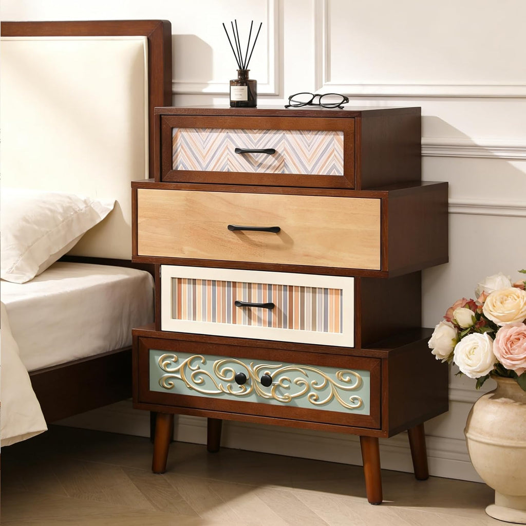 Boho Accent Cabinet with Drawers, Narrow Storage Cabinet for Small Spaces, Multi-Drawer Chest , 26"