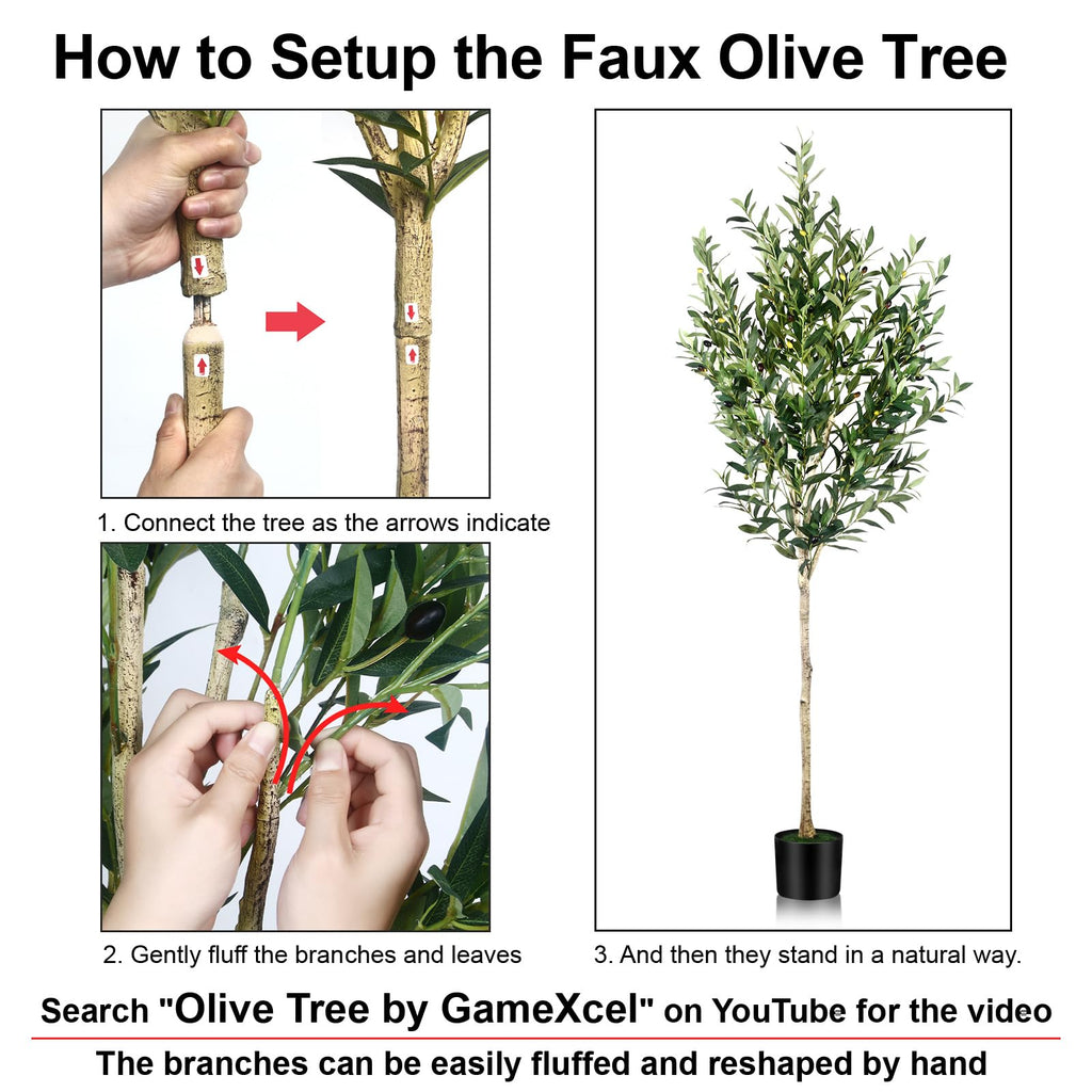 6FT Olive Tree Artificial Indoor - Tall Faux Olive Tree with Wood Trunk and Lifelike Fruits - Fake Plants in Pot