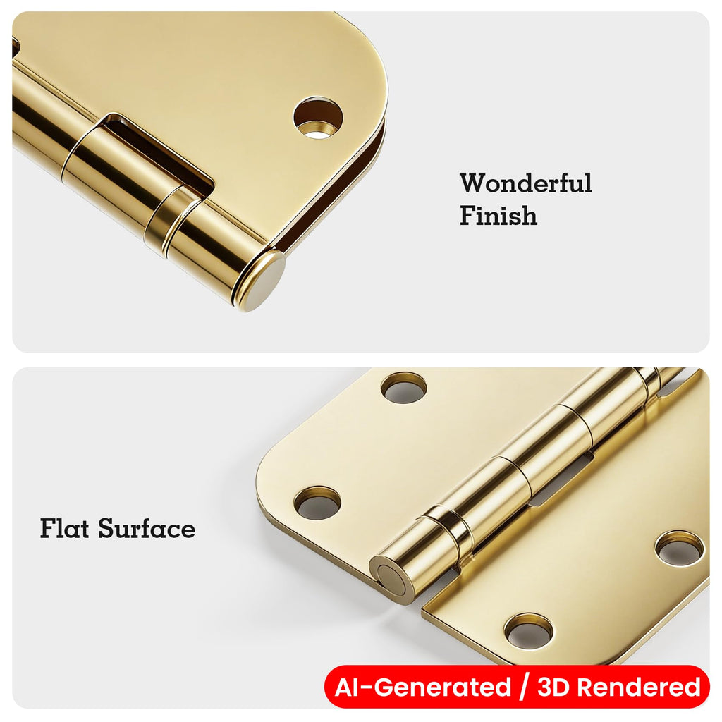 Rounded Door Hinges Polished Brass 3.5 Inch 5/8" Lasting Mute