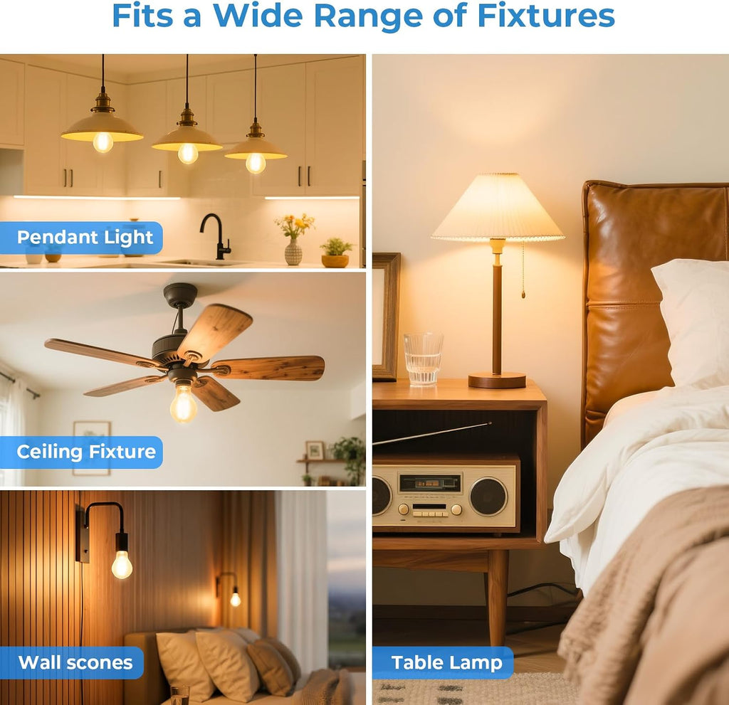 A19 E26 LED Light Bulbs 60 Watt Equivalent, Dimmable Edison Bulbs 2700K