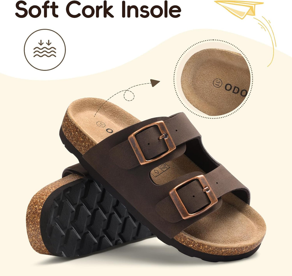 Kids Cork Footbed Slides Sandals Adjustable Buckle Summer Shoes