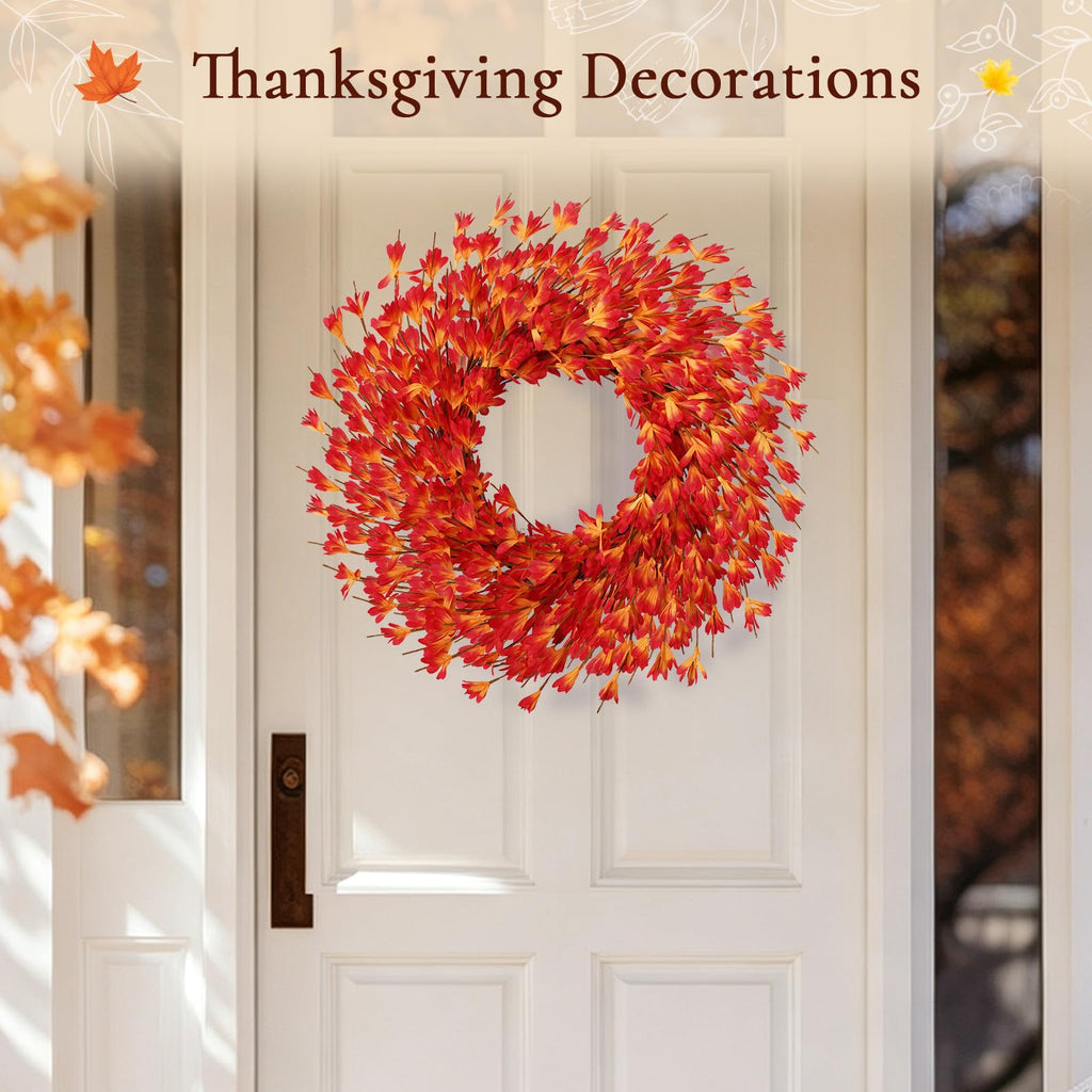 26 Inch Fall Wreath for Front Door, Autumn Thanksgiving Decor (Orange)