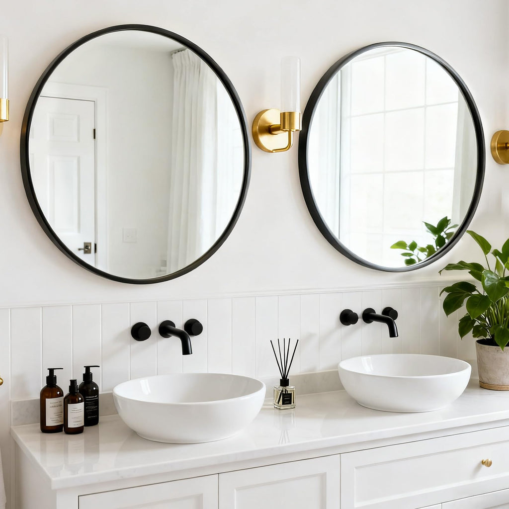 Round Wall Mirror 20 Inch Black Vanity Mirror with Metal Frame