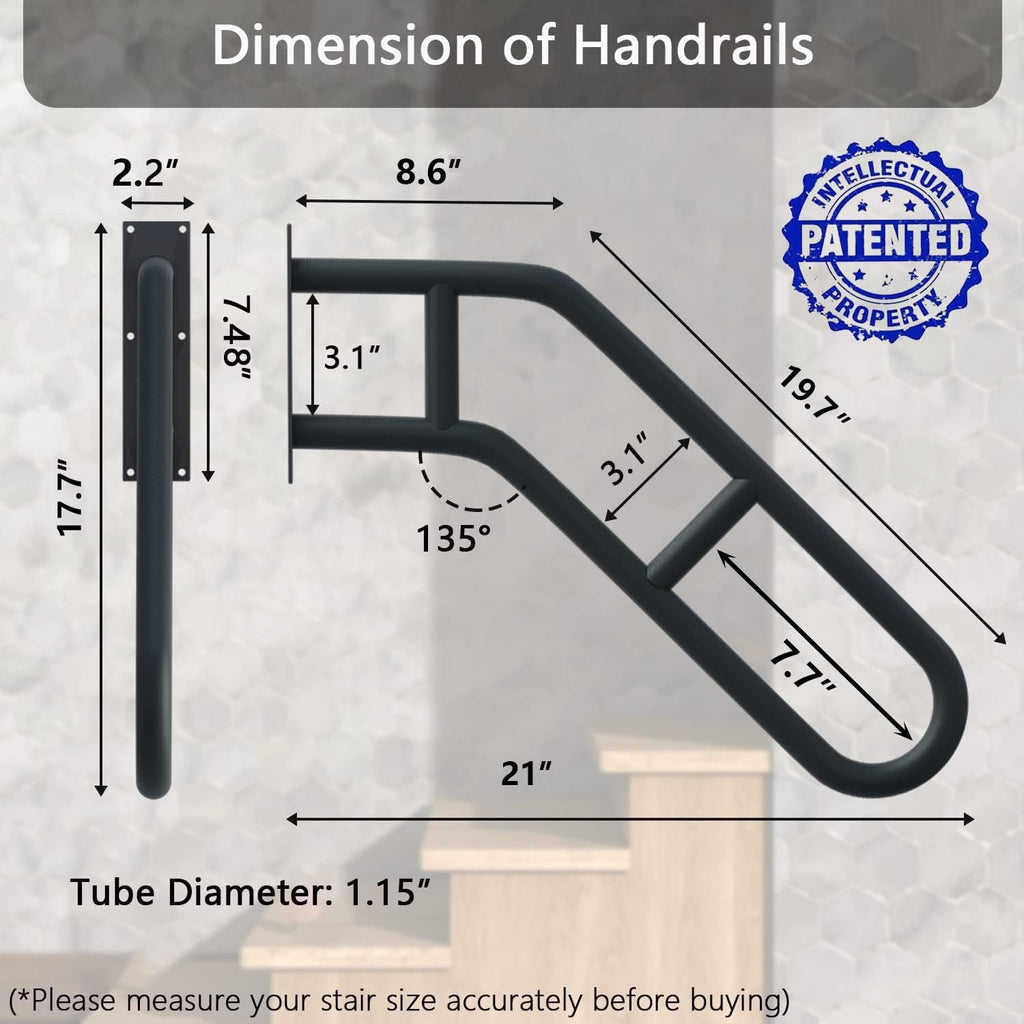 2 Pack Hand Rails for Outdoor Steps, 27" Black Wall Mounted Stair Handrail
