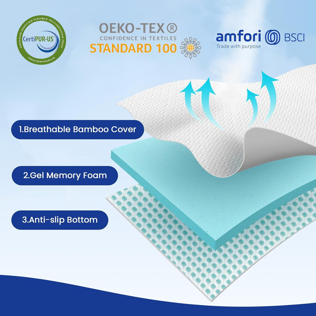 3 Inch Quenn Size Cooling Gel Memory Foam Mattress Topper | CertiPUR-US certified. Removable & machine washable cover