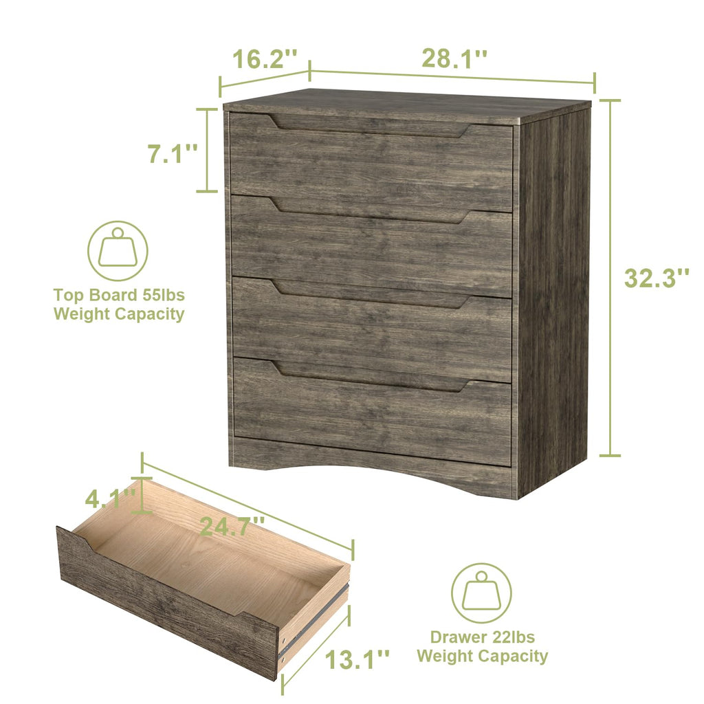 4 Drawer, Sturdy Chest of Drawers, Dark Brown