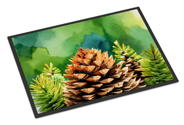 Maine White Pine Cone and Tassels in Watercolor Doormat 18x27 Front Door Mat Indoor Outdoor Rugs, Non