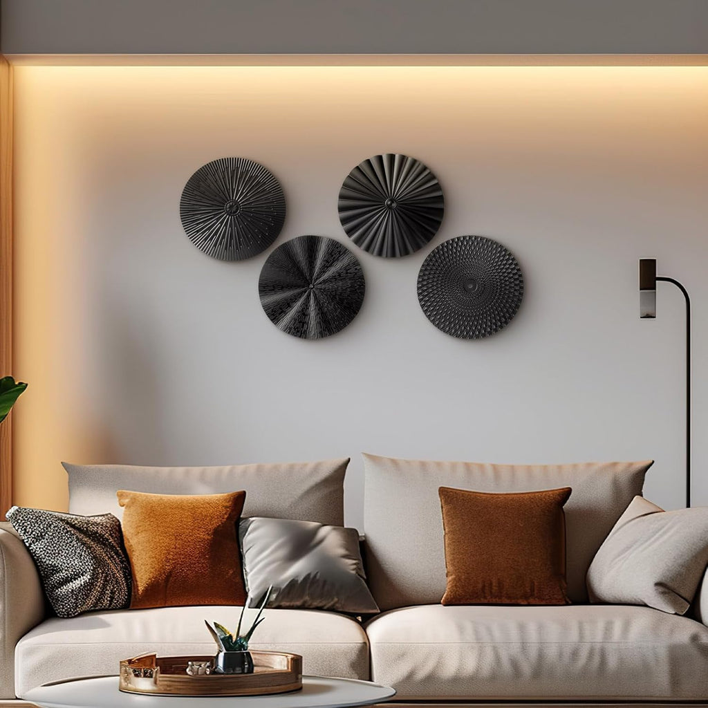 Inch Black Metal Wall Art Decor Modern Sunburst Decor - Set of 4