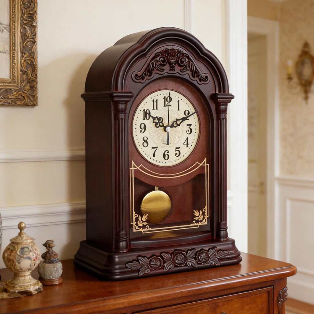 Retro Mantel clock Fireplace Decor, Battery-operated 13.38"H