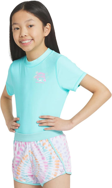Girls' UPF 50+ Rash Guard Sun Tee Shirt and Swim Short Set