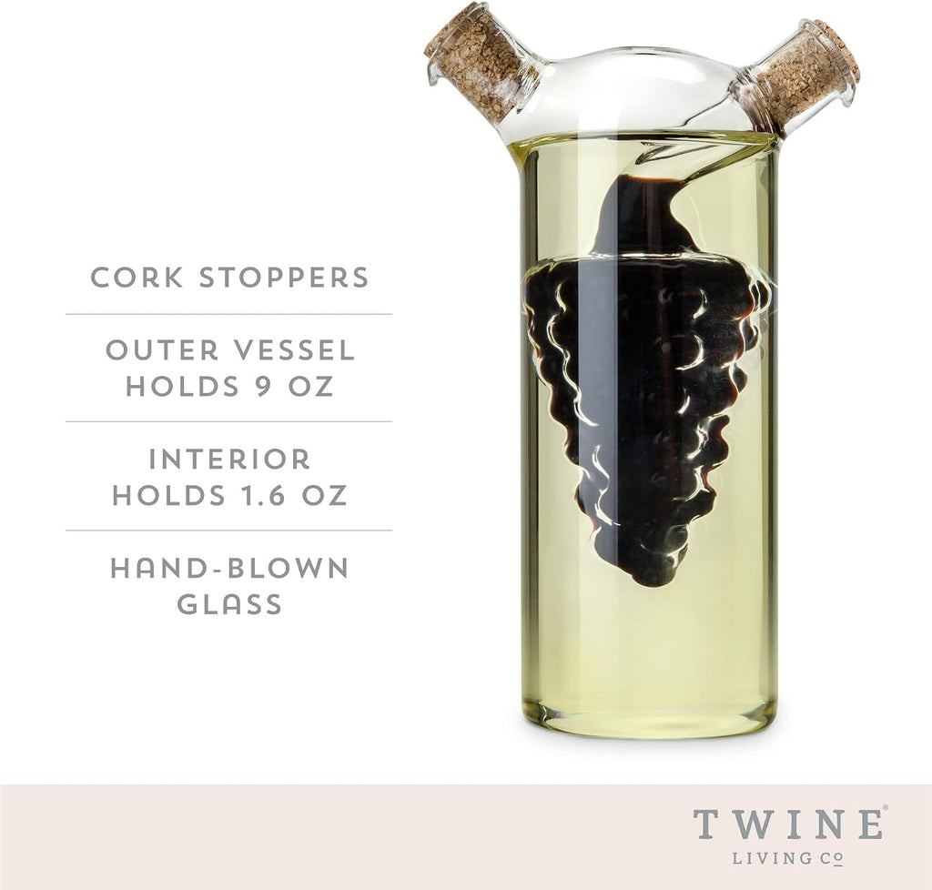 2-In-1 Oil and Vinegar Cruet Bottle with Cork Stoppers, Olive Oil and Balsamic Vinegar Dispenser, Hand Blown Glass