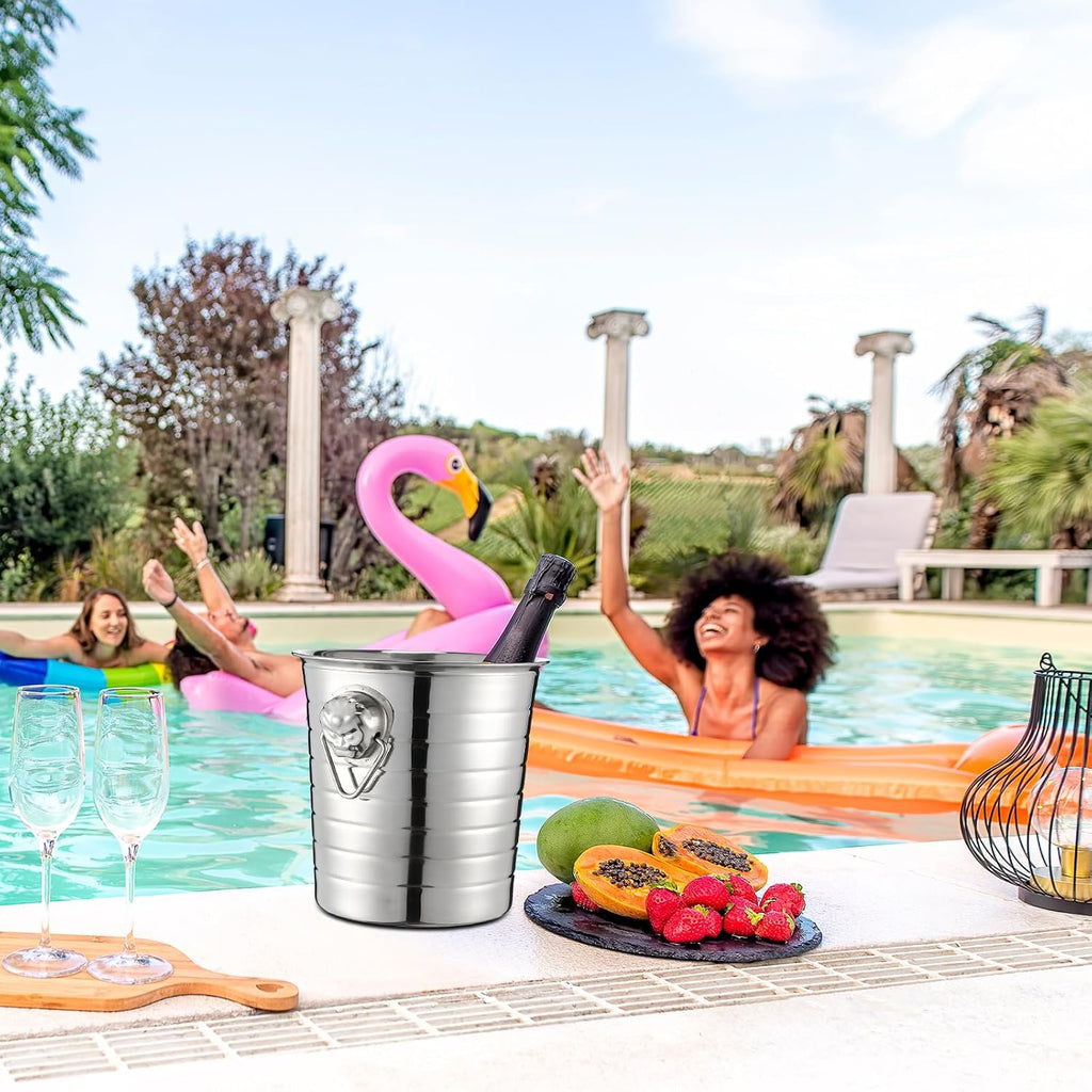 Stainless Steel Champagne Bucket 3 Qt Metal Ice Bucket Double Wall Wine Buckets with Handles Party Beverage - Set of 6