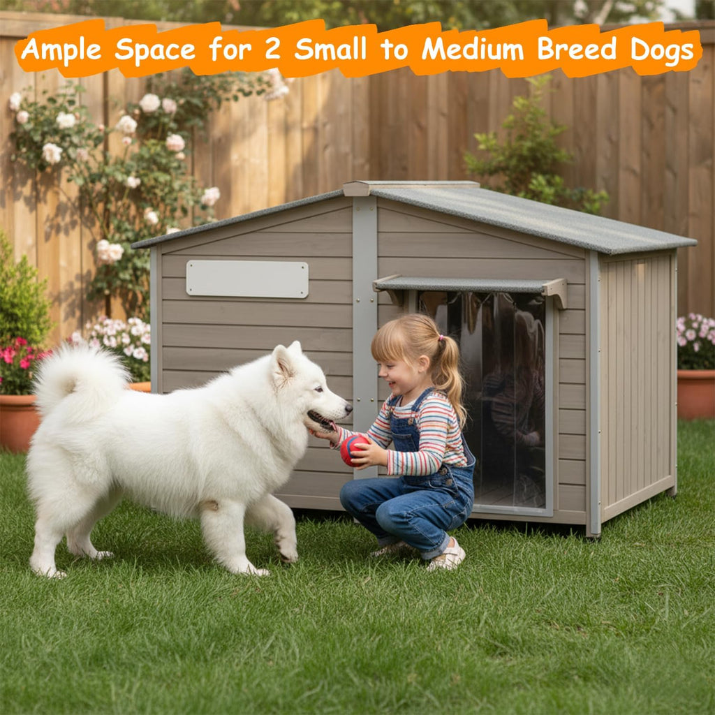 Extra Large Dog House with Anti-Chewing Frame, Outdoor Wooden Kennel