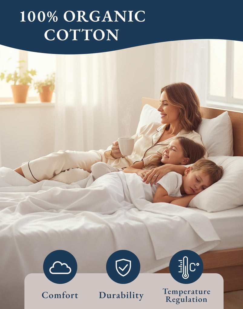 Twin Sheets 100% Organic Cotton 3pc Percale Cooling Soft - White