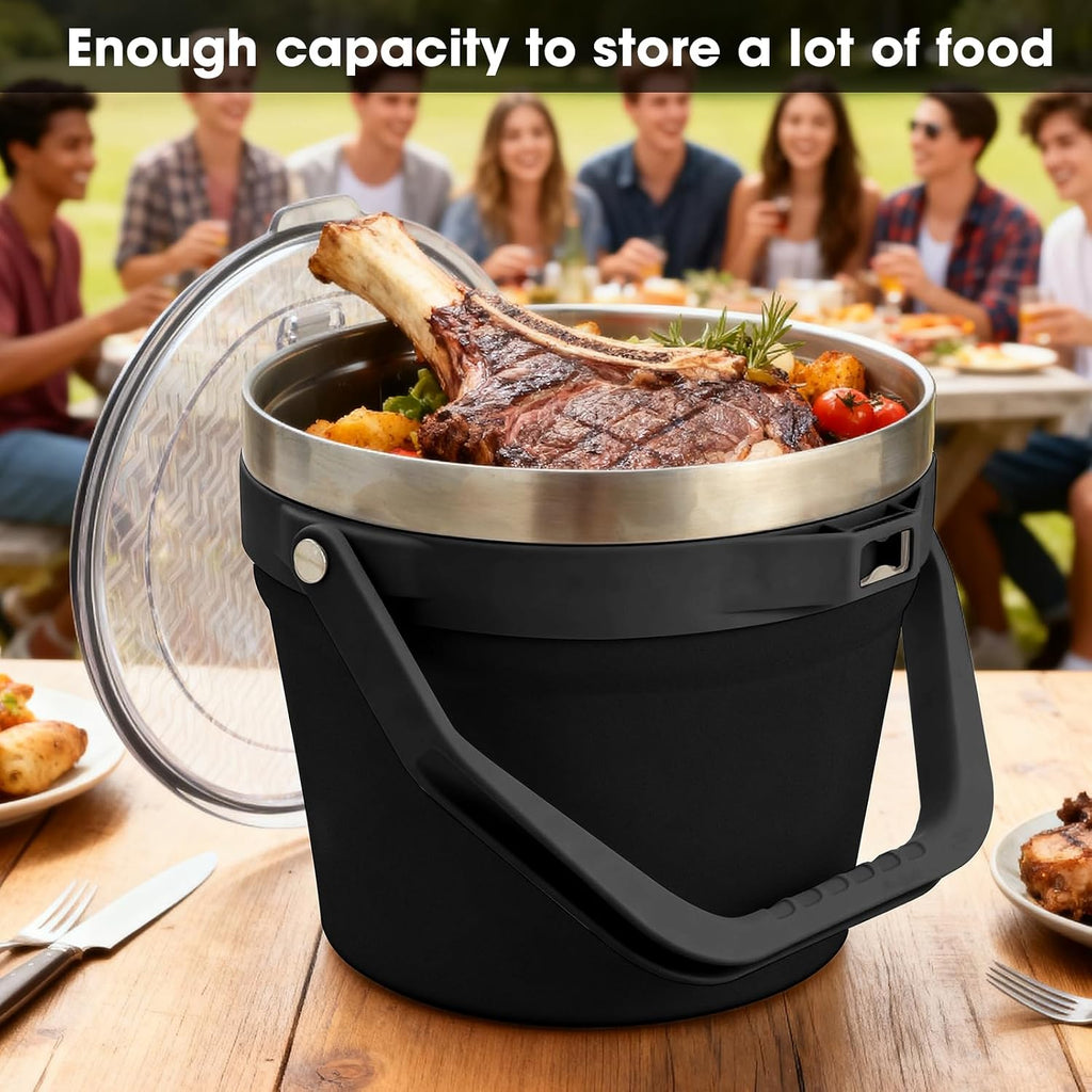 7L Insulated Ice Bucket with Lid,Double Wall Vacuum Stainless Steel Beverage Bucket Keeps Frozen Longer,Holds 6