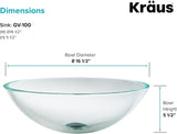 Round Crystal Clear Glass Vessel Bathroom Sink, 16 1/2 inch GV-100