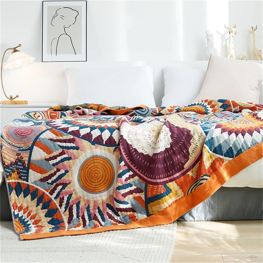 Boho Throw Blanket 90"x98" Fall Cotton Decorative Blanket for Couch